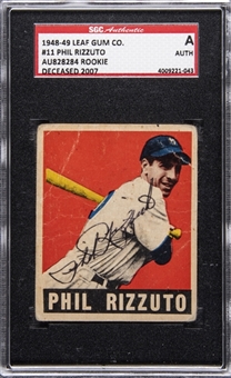 1948-49 Leaf Gum Co. #11 Phil Rizzuto Signed Rookie Card – SGC Authentic